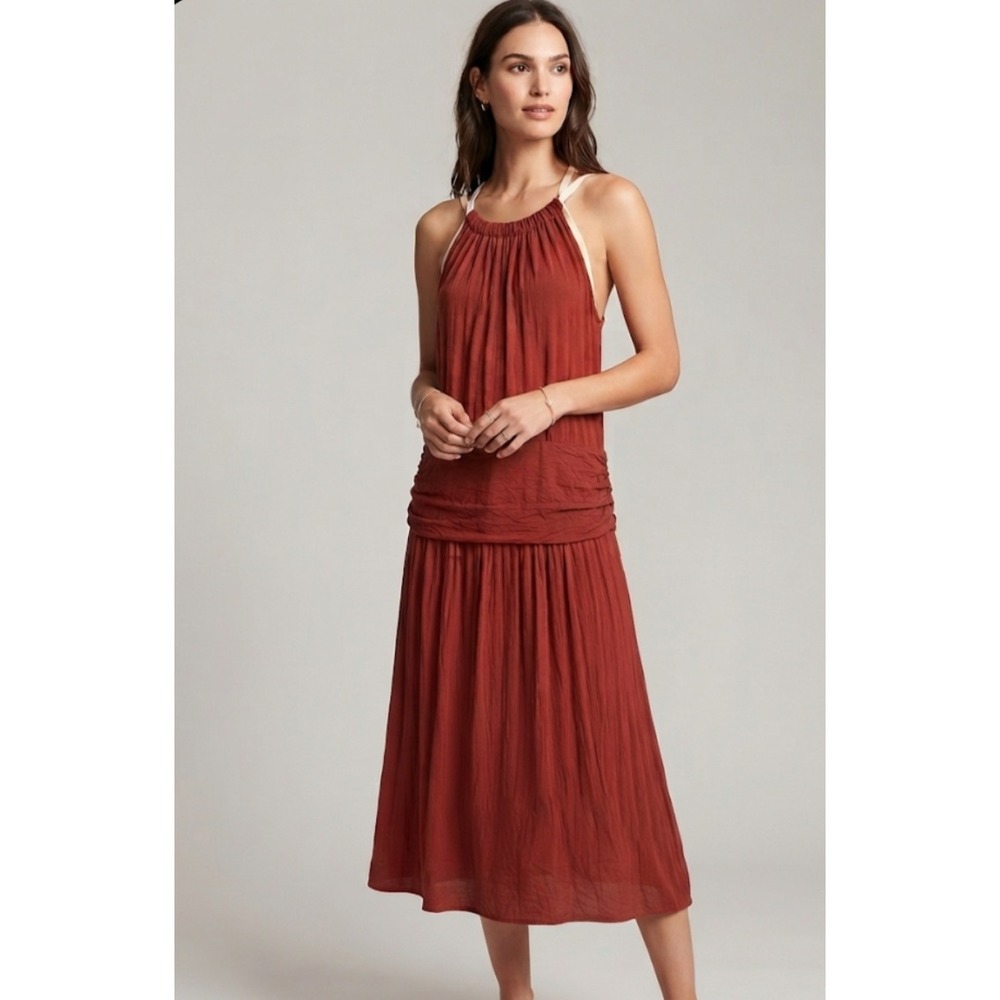 Isaac Mizrahi for Target Rust Red Halter Midi Dress Dropped Waist Large L